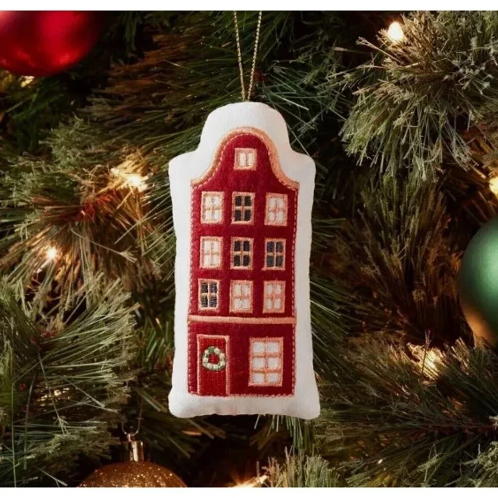 Target Fabric Plush Building House Christmas Tree Ornament Red/White Wondershop
